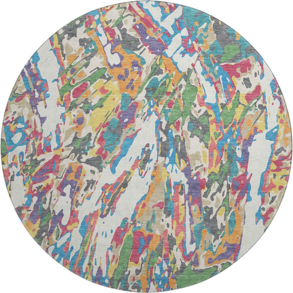 Mayfield Premium Machine Washable Abstract AMF2441 Cream 8 ft. x 8 ft. Round Rug price history on PriceWatchPro