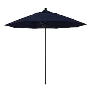 9 ft. Black Aluminum Commercial Market Patio Umbrella with Fiberglass Ribs and Push Lift in Navy Blue Olefin