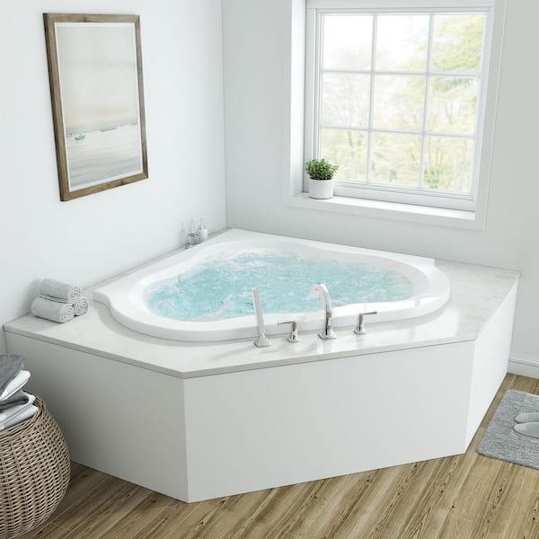 EverClean 77 in. x 66 in. Neo Angle Acrylic Drop-In Whirlpool Bathtub with Left Drain and Heater in White