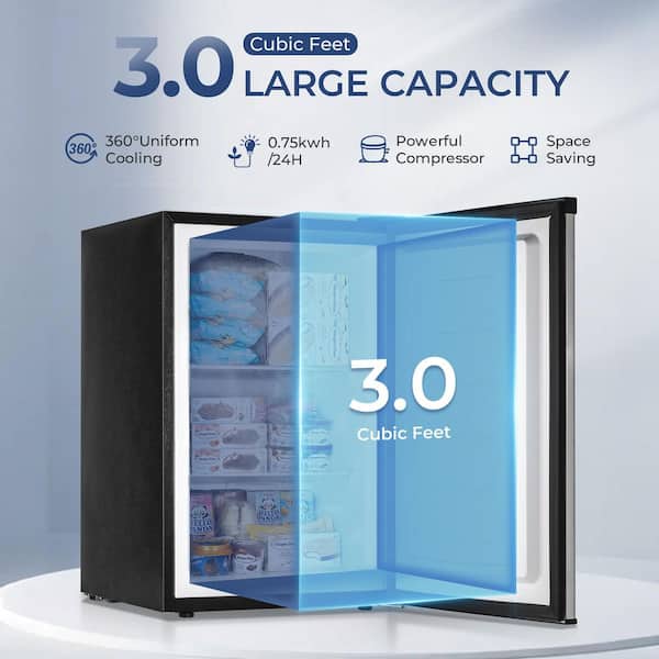 20 in. 3.0 cu. ft. Compact Mini Refrigerator with Removable shelves and Upright Freezer in Grey Stainless Steel