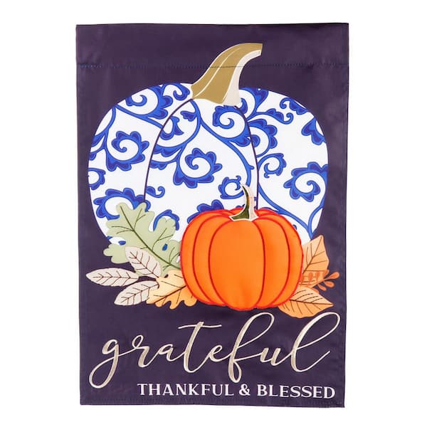 Evergreen 1 ft. x 1-1/2 ft. Chinoiserie Pumpkin Garden Applique Flag