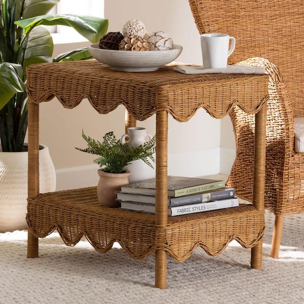 bali & pari Oteria 26.8 in. Light Honey Rectangle Rattan End Table