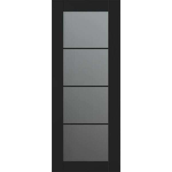 Belldinni Vona 24 in. x 80 in. 4-Lite No Bore Solid Core Frosted Glass Black Matte Wood Composite Interior Door Slab