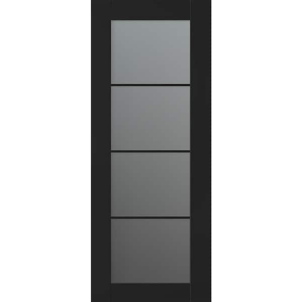 Vona 24 in. x 80 in. 4-Lite No Bore Solid Core Frosted Glass Black Matte Wood Composite Interior Door Slab