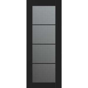 Vona 28 in. x 80 in. 4-Lite No Bore Solid Core Frosted Glass Black Matte Wood Composite Interior Door Slab