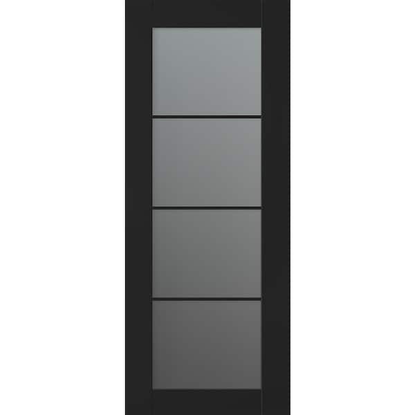 Belldinni Vona 30 in. x 80 in. 4-Lite No Bore Solid Core Frosted Glass Black Matte Wood Composite Interior Door Slab