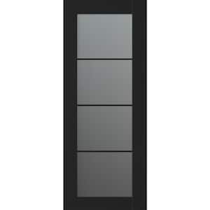 Vona 18 in. x 96 in. 4-Lite No Bore Solid Core Frosted Glass Black Matte Wood Composite Interior Door Slab