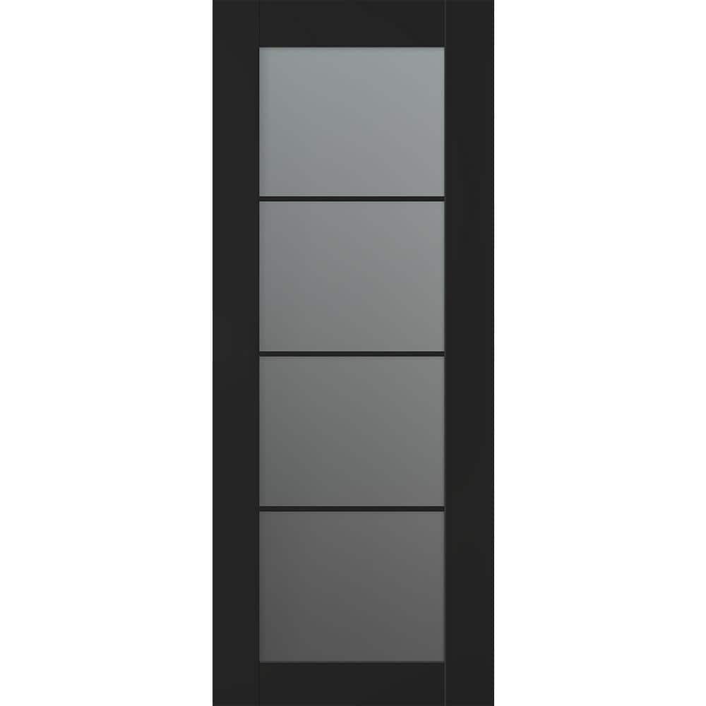 Vona 24 in. x 96 in. 4-Lite No Bore Solid Core Frosted Glass Black Matte Wood Composite Interior Door Slab price history on PriceWatchPro