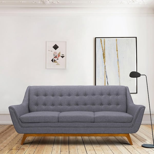 Armen Living Janson 82 in. Dark Gray Polyester 3-Seater Chesterfield Sofa with Flared Arms