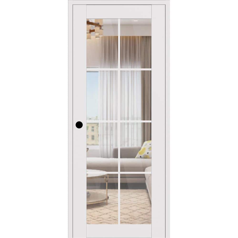Smart Pro 8Lite DIY-Friendly 18 in. x 96 in. Clear Glass Right-Handed Polar White Composite Single Prehung Interior Door price history on PriceWatchPro