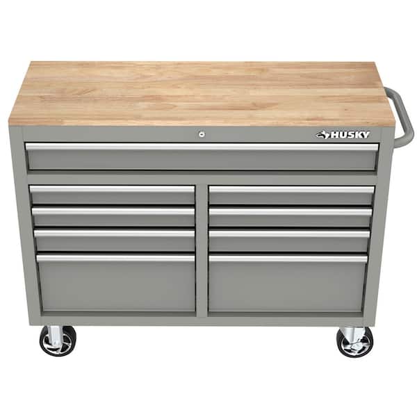 Husky Tool Storage 46 in. W Gloss Gray Mobile Workbench Cabinet