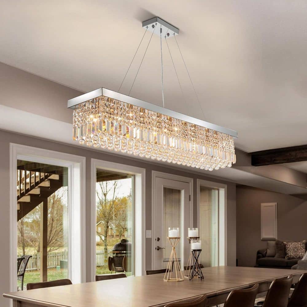 LOF ルミナリー リンデン LuminFan 47 in. 10-Light Metal Silver Crystal Rectangular