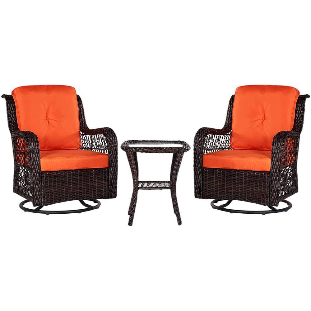 SUNRINX 3Piece Wicker Outdoor Rocking Chair Bistro Set with 2 Swivel