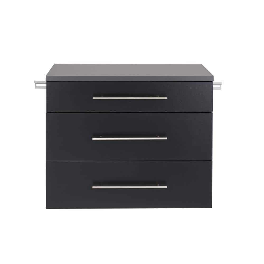 Versatile Wall-Mounted Black Laminated Composite Wood 3-Drawer Cabinet