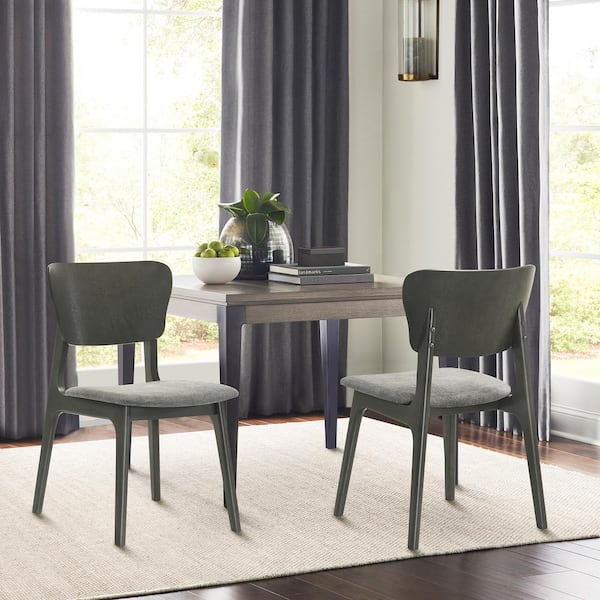 Armen Living Kalia Gray Fabric Upholstered Wood Armless Dining Chair Set of 2 with Open Back