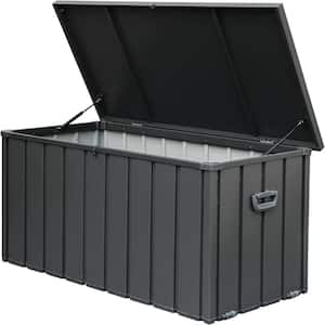 160 Gal. Outdoor Waterproof Galvanized Steel Mobile Storage Deck Box, Lockable Large Capacity Deck Bench, Dark Gray