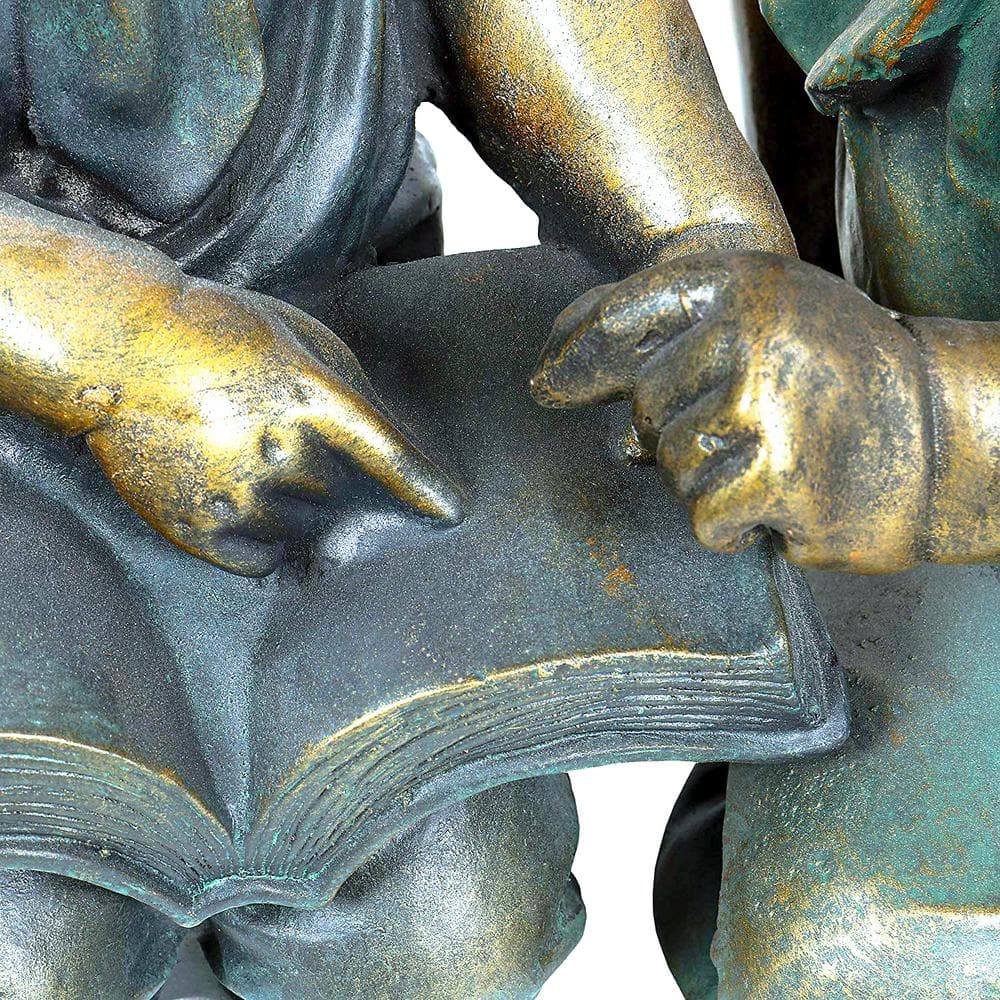 Antique Bronze Boy and Girl Reading Garden Statue Set