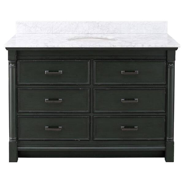 Home Decorators Collection Greenbrook 49 in. W x 22 in. D Vanity in Vintage Forest Green with Marble Vanity Top in Carrara Marble with White Sink