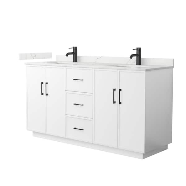 Elan TK 66 in. Double Freestanding White Bath Vanity with Giotto Quartz Top