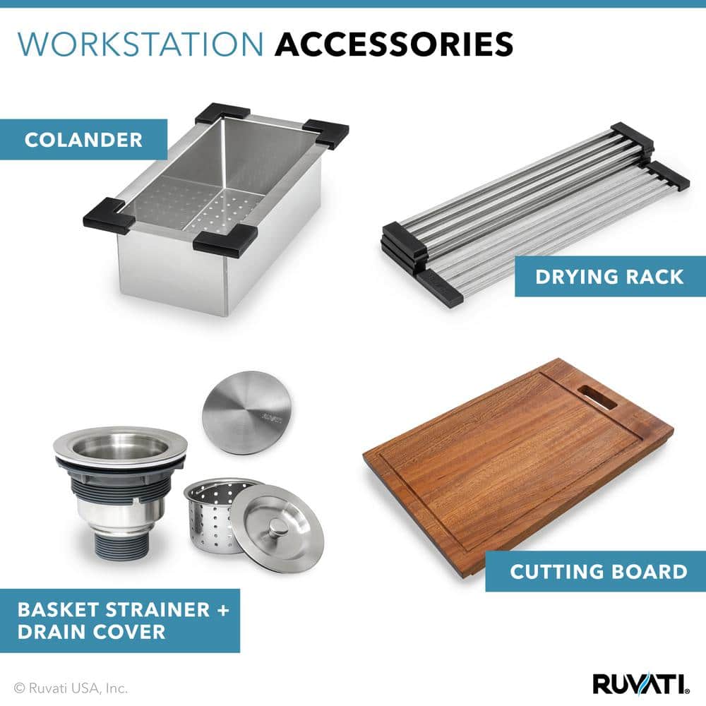 Ruvati 25" Stainless Steel Workstation Kitchen Sink with Wood Cutting Board