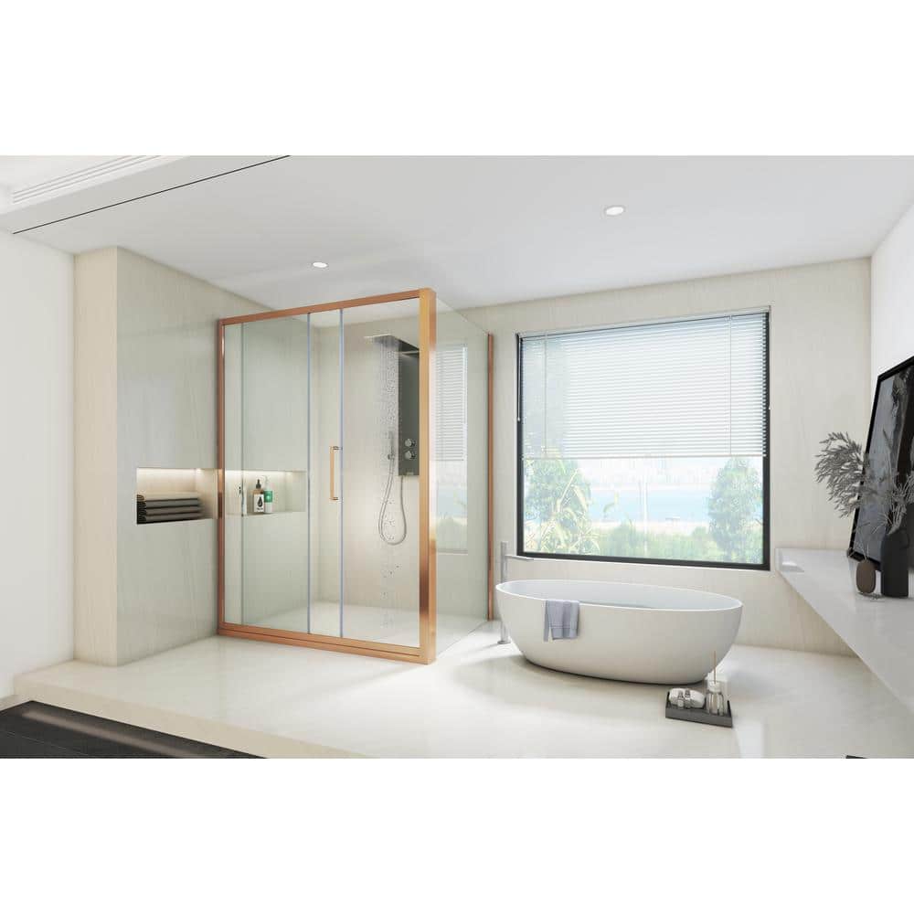 35 in. W x 76 in. H Neo Angle Pivot Frameless Corner Shower Enclosure in Ro