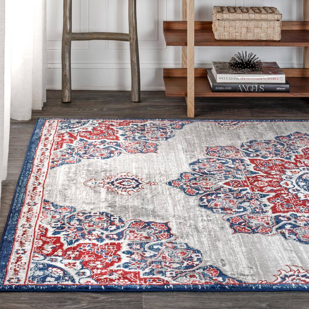 Navy and Red Persian Medallion 5x8 Area Rug