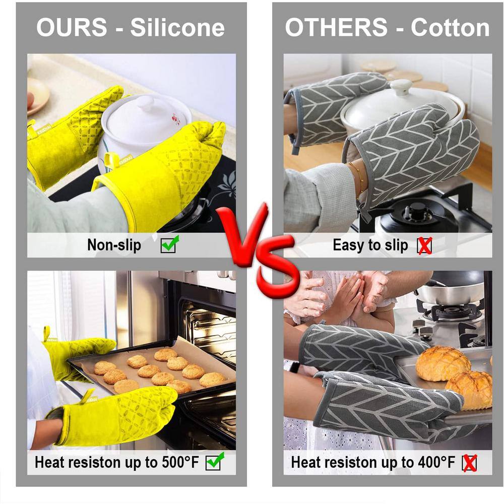 Yellow Silicone and Cotton 6-Piece Oven Mitt and Pot Holder Set