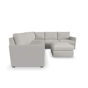Flex 102 in. W Straight Arm Polyester Performance Fabric Modular Sectional Sofa with Bumper Ottoman in Light Gray