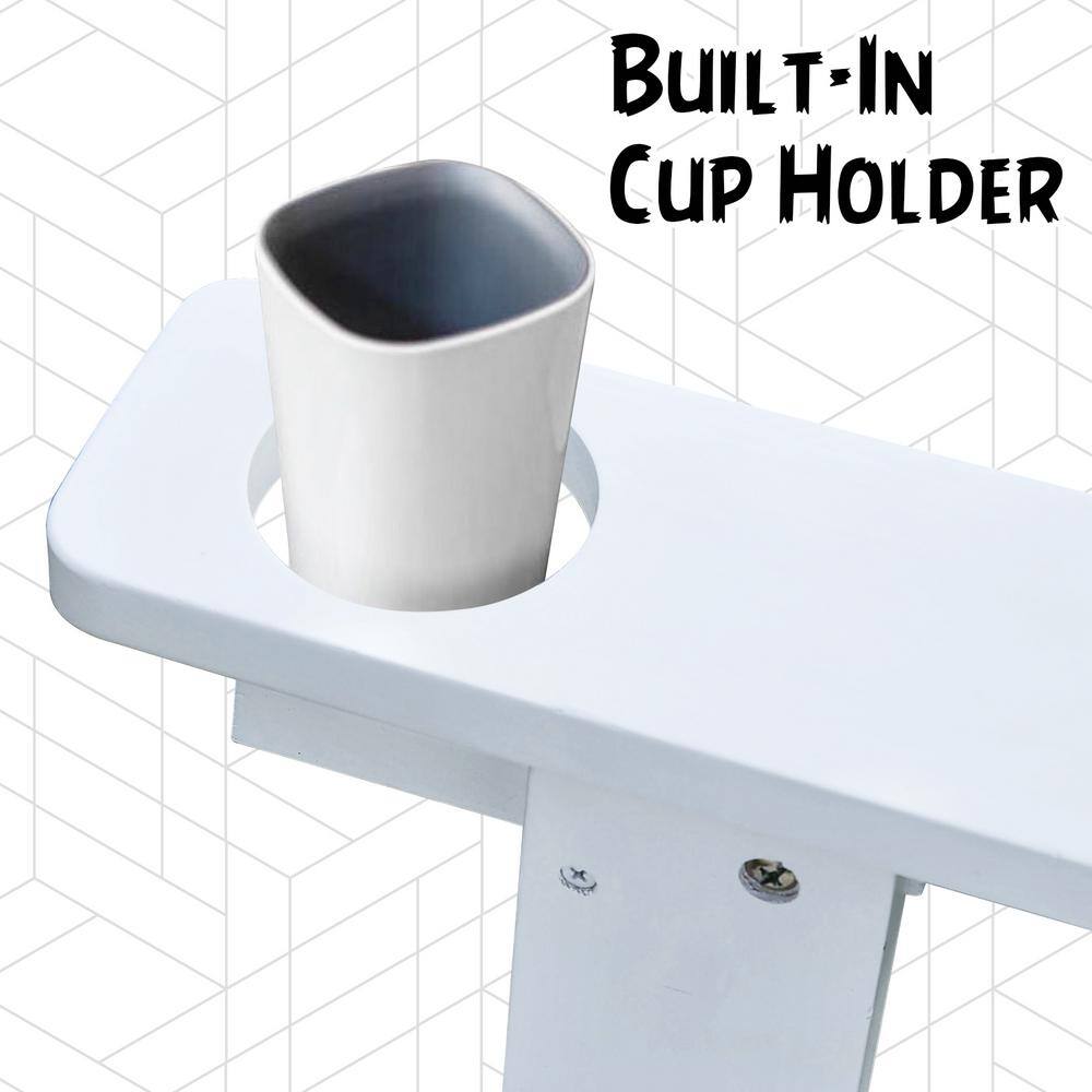 White Wooden Adirondack Chair with Cupholder for Deck