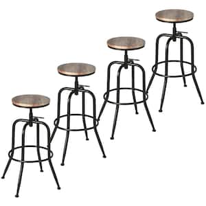 Ana 30.3 in. Adjustable Height Oak Backless Metal Frame Swivel Industrial Bar Stool with Wood Seat (Set of 4)
