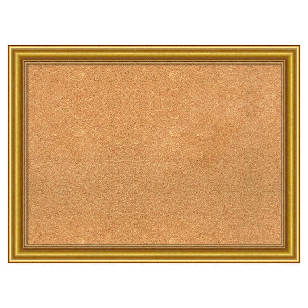 Amanti Art Townhouse Gold Wood Framed Natural Corkboard 32 in. x 24 in. Bulletin Board Memo Board