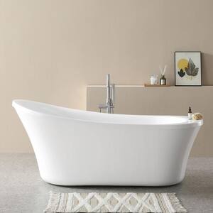 Aiden 70 in. Acrylic Flatbottom Non-Whirlpool Bathtub in White and Faucet Combo in Chrome