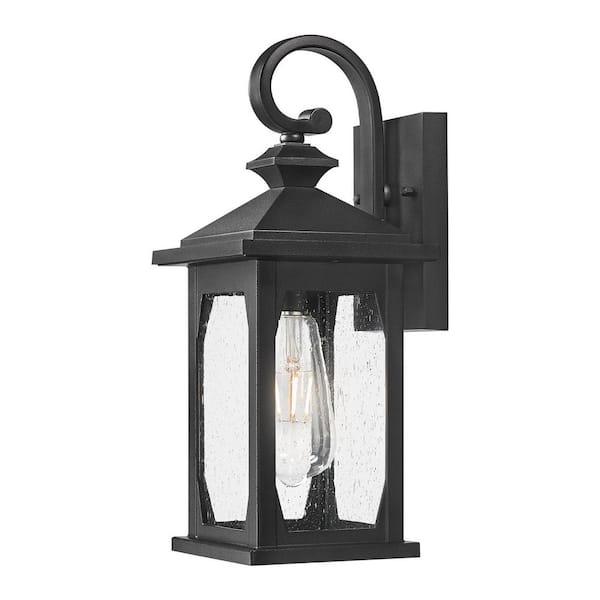 14 in. Black No Motion Sensing Outdoor Hardwired Wall Lantern Sconce with No Bulbs Include