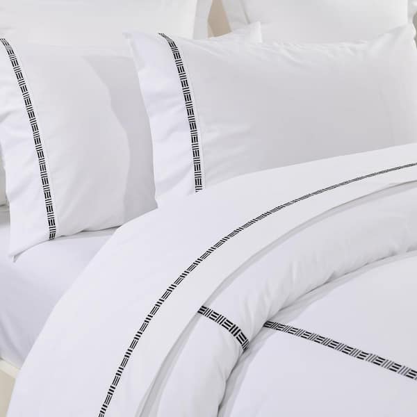 Unbranded TENCEL Lyocell and Cotton Blend Embroidered Black Queen Sheet Set