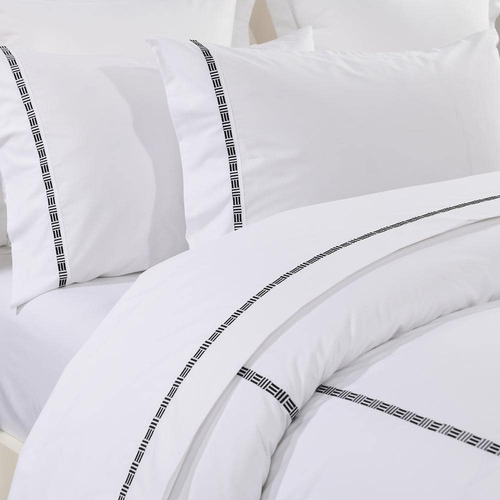 TENCEL Lyocell and Cotton Blend Embroidered Black Cal King Sheet Set