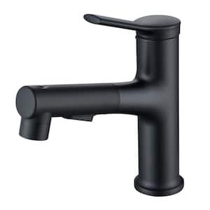Single-Handle Round Single Hole Single Lever Pull-Out Bathroom Basin Mixer Faucet in Matte Black