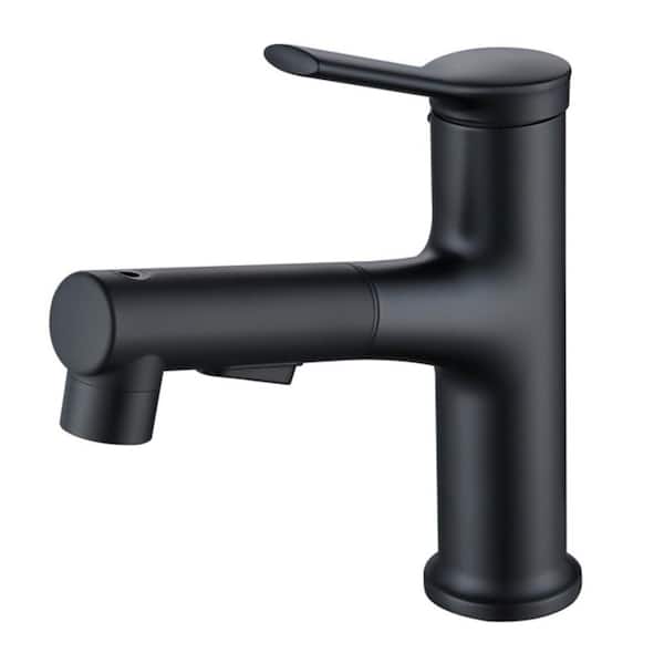 Dimakai Single-Handle Round Single Hole Single Lever Pull-Out Bathroom Basin Mixer Faucet in Matte Black