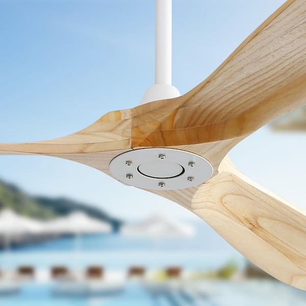 Sofucor 60 in. Indoor/Outdoor Modern Solid Wood White Ceiling Fan with Remote Control and DC Reversible Motor