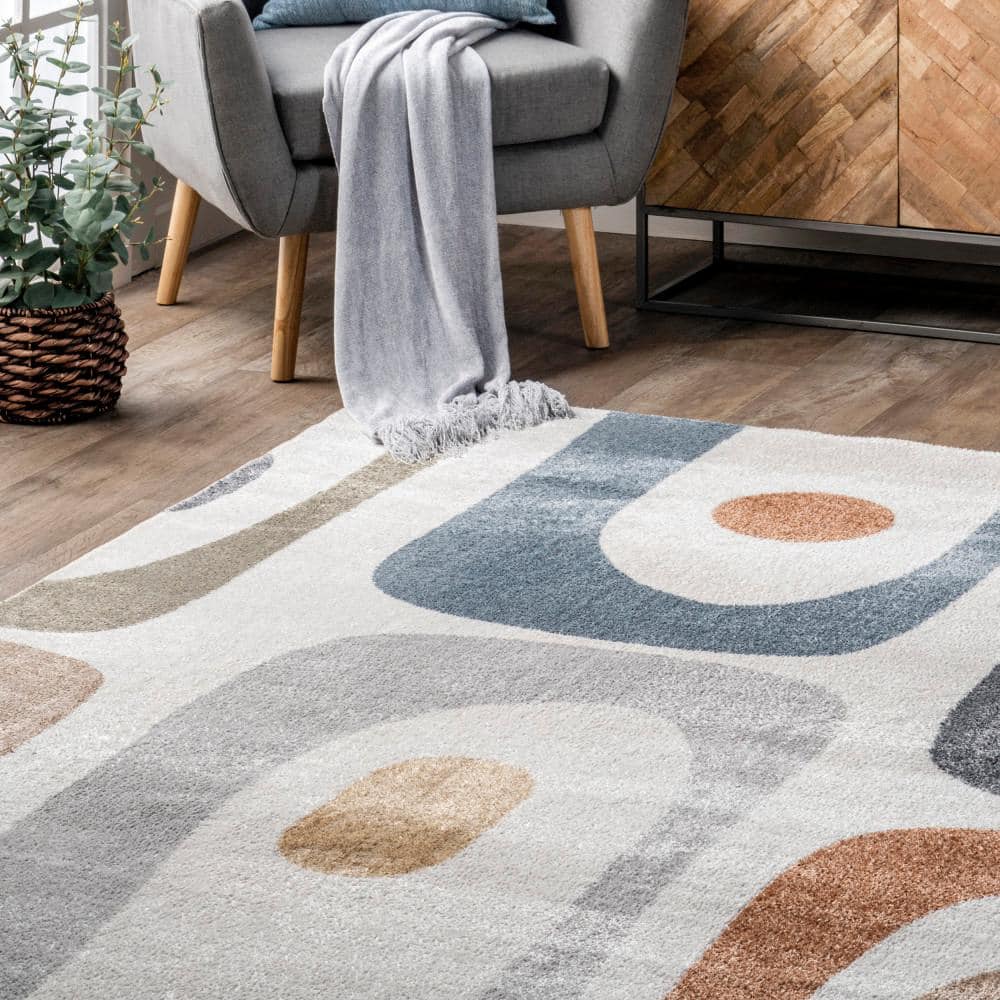 Renee Abstract Shapes Multicolor Washable Synthetic Area Rug