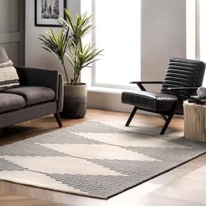 Flynne Ivory 5 ft. x 8 ft. Handmade Contemporary Wool Indoor Area Rug