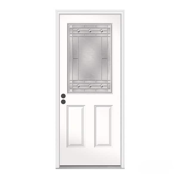 JELD-WEN 36 in. x 80 in. 1/2 Lite Sedona Primed Steel Prehung Right-Hand Inswing Front Door w/Brickmould