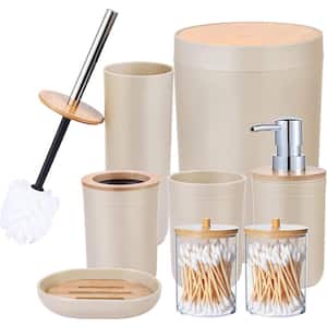 Bathroom Accessories Set (8-Pieces Beige Bamboo Cover)