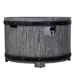 50,000 BTU Round Outdoor Patio Gray and Antique Black Faux Wood Grain Texture Gas Fire Pit Table