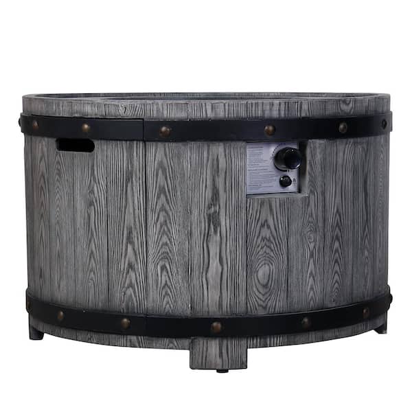 moda furnishings 50,000 BTU Round Outdoor Patio Gray and Antique Black Faux Wood Grain Texture Gas Fire Pit Table