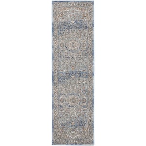 Ivory and Blue 2 ft. x 8 ft. Oriental Area Rug