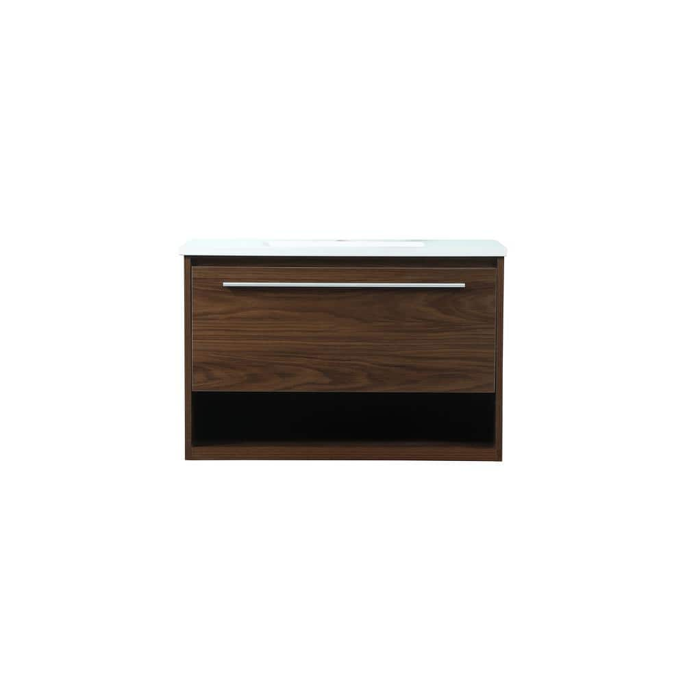 Simply Living 30 in. Single Bathroom Vanity in Walnut with Engineered ...