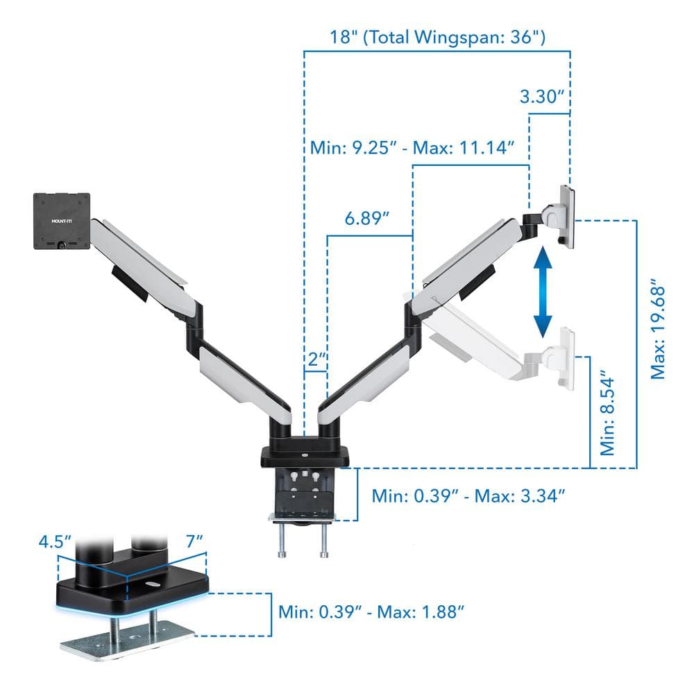 Matte Black and Grayish White Dual Monitor Desk Mount with RGB Lights