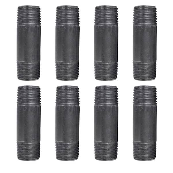PIPE DECOR 3/4 in. x 3-1/2 in. Black Industrial Steel Grey Plumbing Nipple (8-Pack)