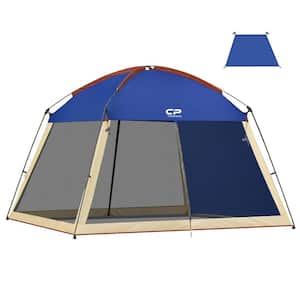 Outdoor 12 ft. x 12 ft. x 92 in. 3-Person Navy Blue Fabric Camping Tent Screened Mesh Net