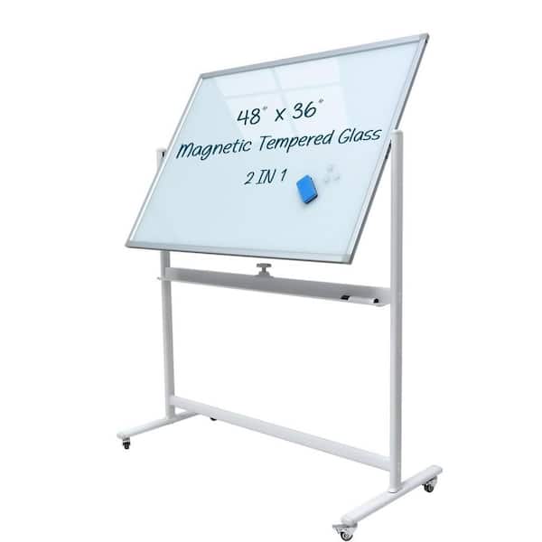 Afoxsos 36 in. x 24 in. Tempered Glass Mobile Magnetic Dry Erase